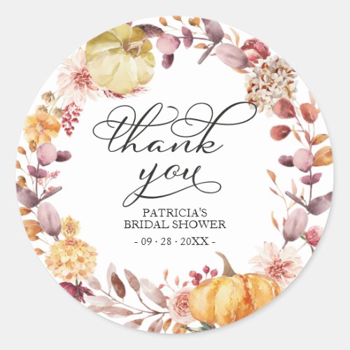 Autumn Leaves Pumpkin Fall Bridal Shower Favor Classic Round Sticker