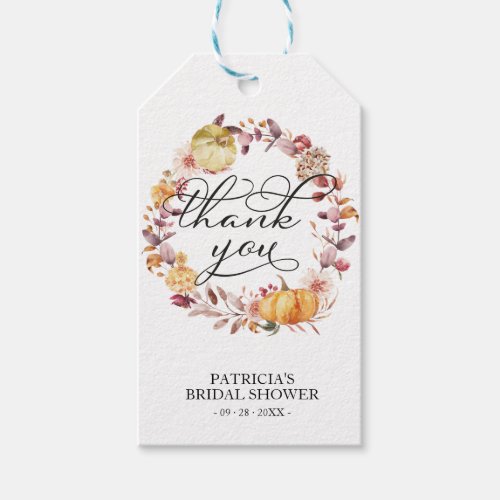 Autumn Leaves Pumpkin Fall Bridal Shower Gift Tags