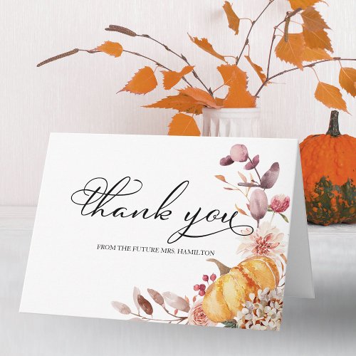 Autumn Leaves Pumpkin Fall Bridal Shower Thank You Card