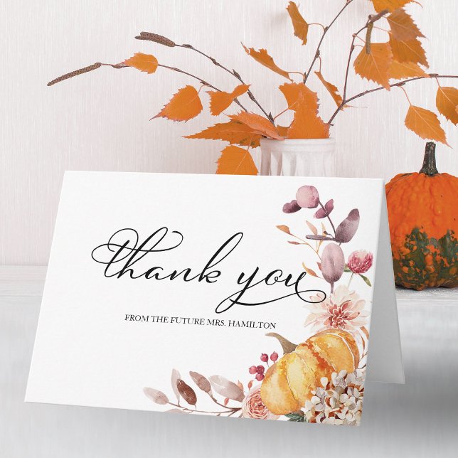 Autumn Leaves Pumpkin Fall Bridal Shower Thank You Card (Creator Uploaded)