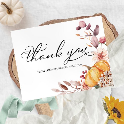 Autumn Leaves Pumpkin Fall Bridal Shower Thank You Invitation