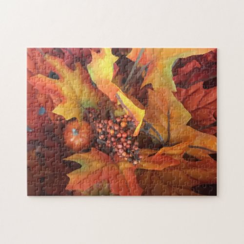 Autumn Leaves Pumpkin Fall Foilage Thanksgiving Jigsaw Puzzle