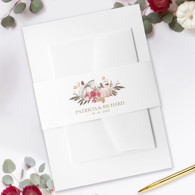 Autumn Leaves Pumpkin Fall Wedding Invitation Belly Band (Creator Uploaded)
