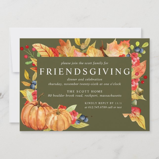 Autumn Leaves Pumpkin Friendsgiving Dinner Invitation (Front)