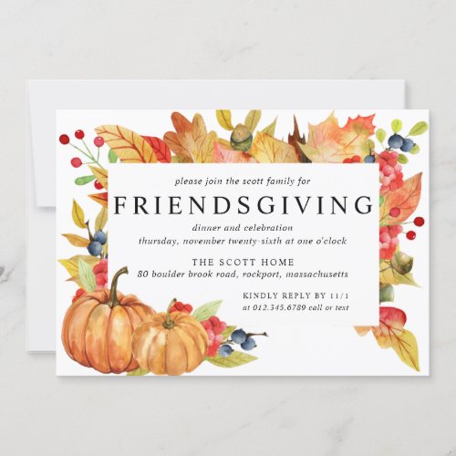 Autumn Leaves Pumpkin Friendsgiving Dinner Invitation