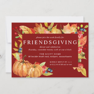 Autumn Leaves Pumpkin Friendsgiving Dinner Invitation