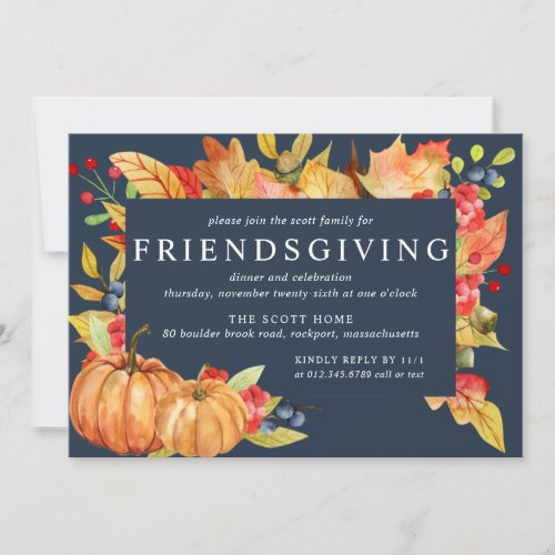 Autumn Leaves Pumpkin Friendsgiving Dinner Invitation