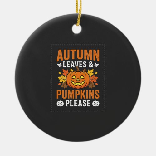 Autumn Leaves Pumpkin Halloween Design Ceramic Ornament