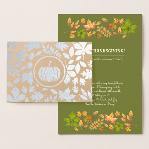 Autumn Leaves  Pumpkin Luxury Thanksgiving Real Foil Card