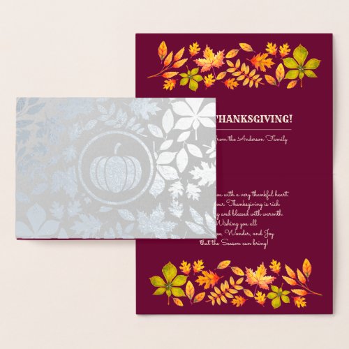 Autumn Leaves  Pumpkin Luxury Thanksgiving Real Foil Card