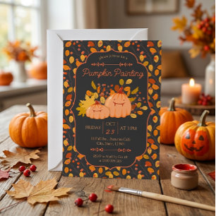 Autumn Leaves Pumpkin Painting Party Invitation