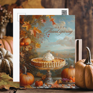 Autumn Leaves Pumpkin Pie Happy Thanksgiving Holiday Postcard