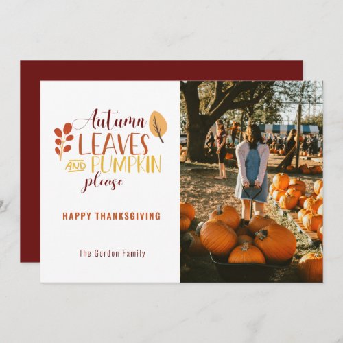 Autumn Leaves Pumpkin Please Photo Thanksgiving Holiday Card