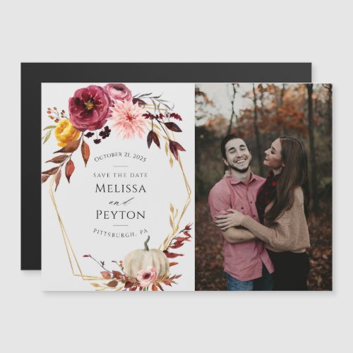 Autumn Leaves Pumpkin Save the Date Photo Magnetic Invitation