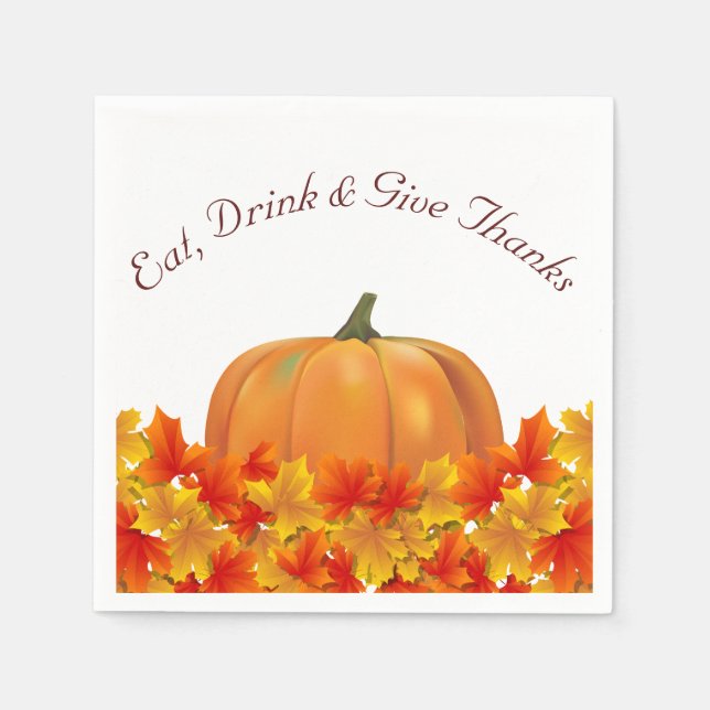 Autumn Leaves & Pumpkin Thanksgiving Napkins (Front)