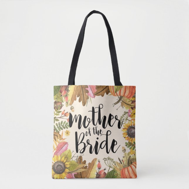 Autumn Leaves Pumpkin Wedding Mother of the Bride Tote Bag (Front)