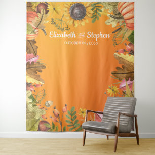 Autumn Leaves Pumpkin Wedding Photo Booth Backdrop
