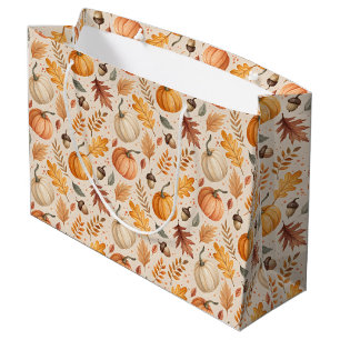 Autumn Leaves Pumpkins Acorns Fall Colors Large Gift Bag