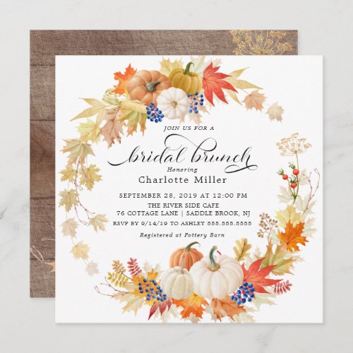 Autumn Leaves Pumpkins Bridal Shower Brunch Invitation