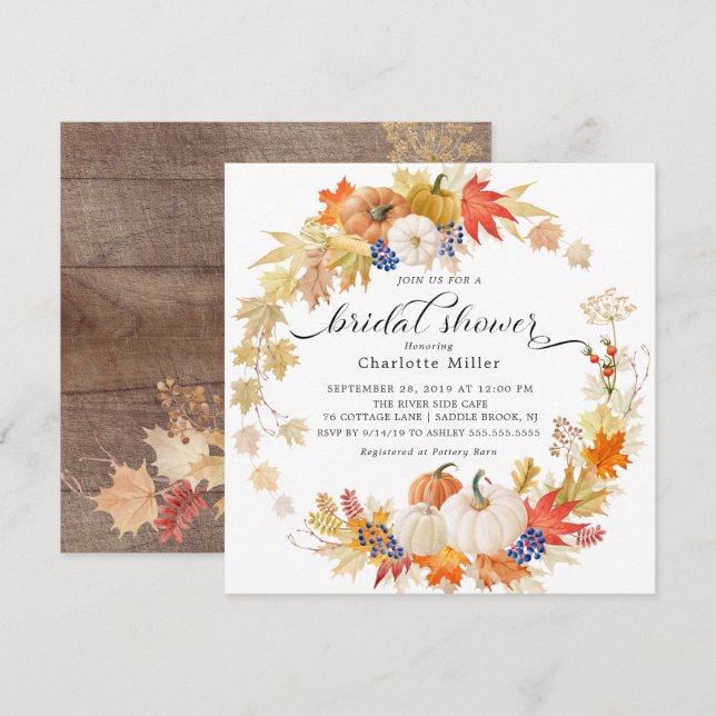 Autumn Leaves Pumpkins Bridal Shower Invitation (Front/Back)