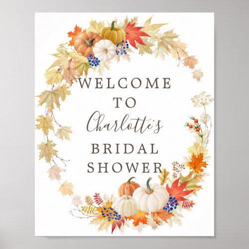 Autumn Leaves Pumpkins Bridal Shower Welcome Sign