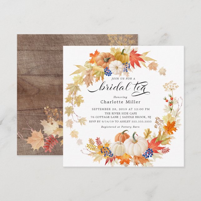 Autumn Leaves Pumpkins Bridal Tea Invitation (Front/Back)
