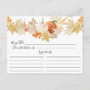 Autumn Leaves Pumpkins Floral Recipe Card
