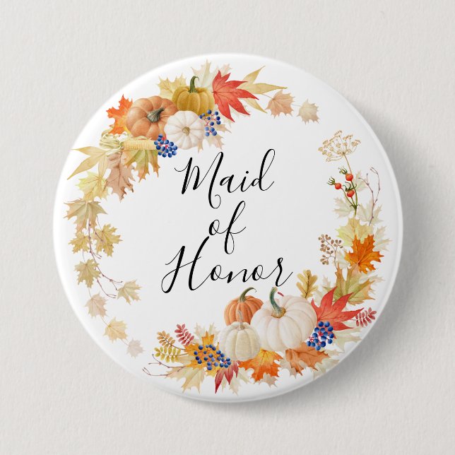 Autumn Leaves Pumpkins Maid of Honor Button (Front)