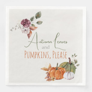 Autumn Leaves & Pumpkins Please Rustic Watercolor Paper Dinner Napkins