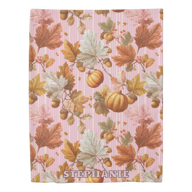 Autumn Leaves & Pumpkins Seamless Pattern Duvet Cover (Front)