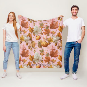 Autumn Leaves & Pumpkins Seamless Pattern Fleece Blanket