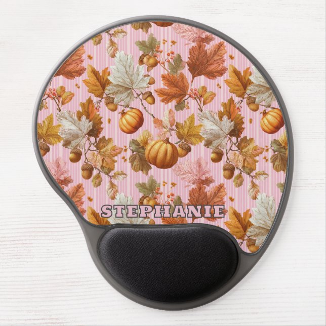 Autumn Leaves & Pumpkins Seamless Pattern Gel Mouse Pad (Front)
