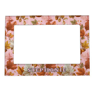 Autumn Leaves & Pumpkins Seamless Pattern Magnetic Frame