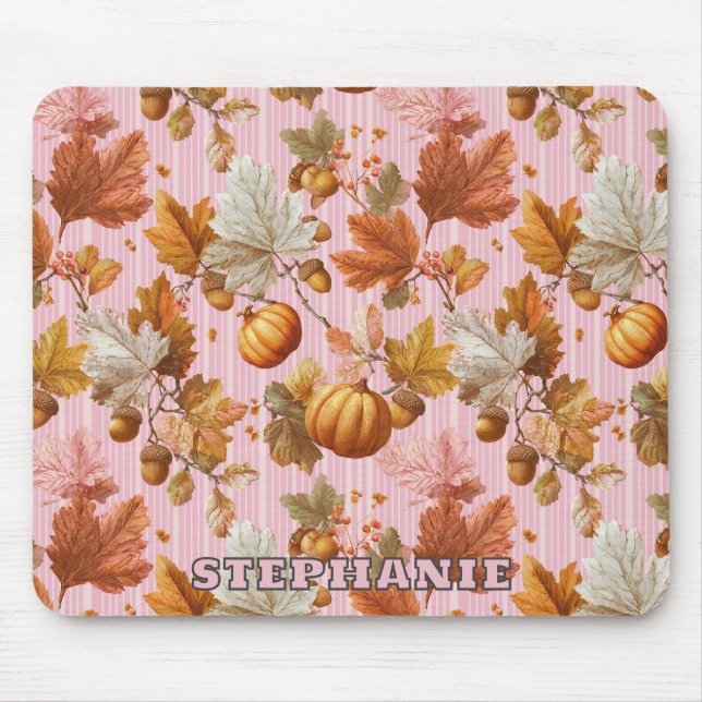 Autumn Leaves & Pumpkins Seamless Pattern Mouse Pad (Front)