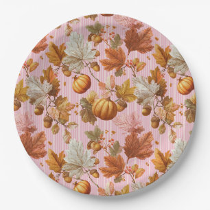 Autumn Leaves & Pumpkins Seamless Pattern Paper Plates