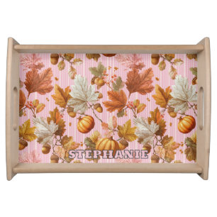 Autumn Leaves & Pumpkins Seamless Pattern Serving Tray
