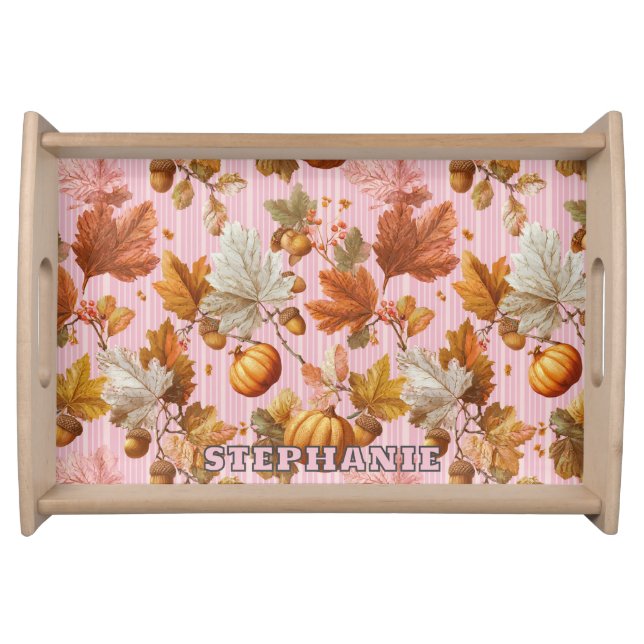 Autumn Leaves & Pumpkins Seamless Pattern Serving Tray (Front)