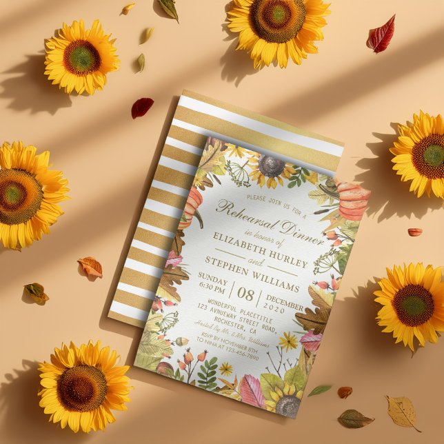 Autumn Leaves Pumpkins Wedding Rehearsal Dinner Invitation (Creator Uploaded)