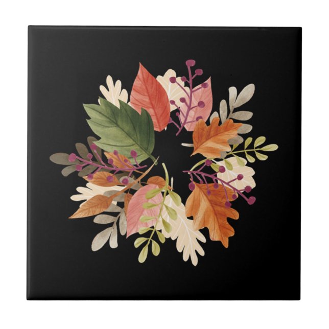  Autumn Leaves ~ Red and Gold ~ Backsplash Accents Ceramic Tile (Front)