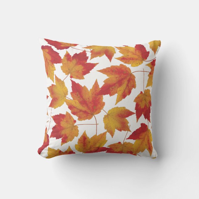 Autumn Leaves Red and Gold Outdoor Pillow (Front)
