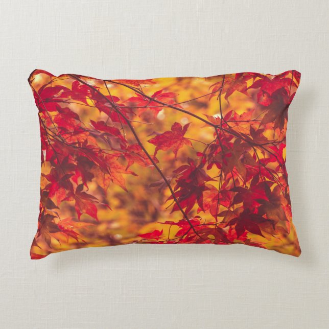 Autumn Leaves Red and Orange Accent Pillow (Front)