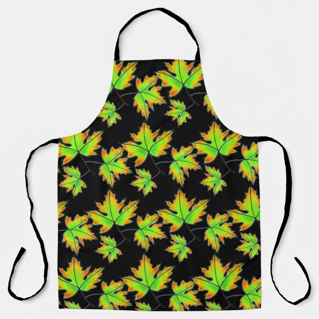 Autumn leaves red green orange leaves apron (Front)