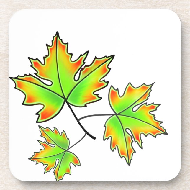 Autumn leaves red green orange leaves drink coaster (Front)
