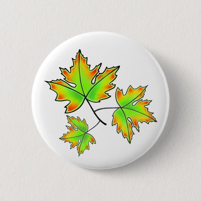 Autumn leaves red green orange leaves pinback button (Front)