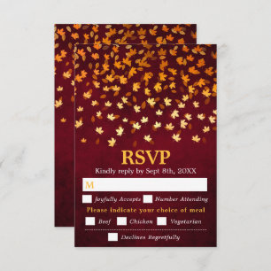 Autumn Leaves Red Grunge Wedding Meal Choice RSVP Card