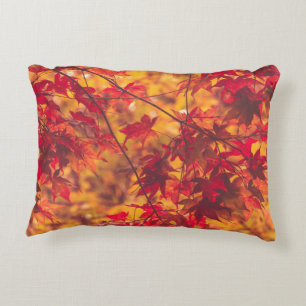 Autumn Leaves Red Nature Cotton Accent Pillow