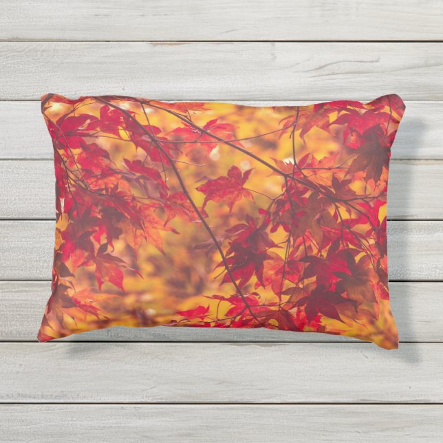 Autumn Leaves Red Nature Outdoor Accent Pillow (Back)