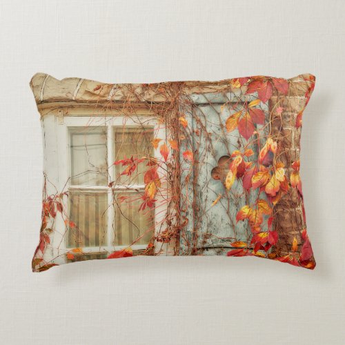 Autumn Leaves Red Orange Yellow Rustic Country Accent Pillow