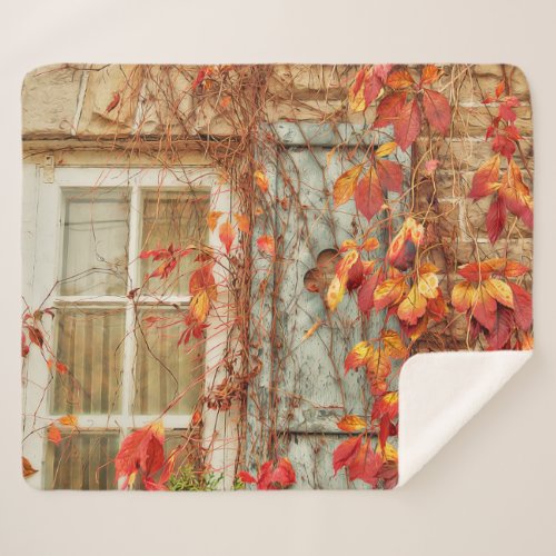 Autumn Leaves Red Orange Yellow Rustic Country Sherpa Blanket