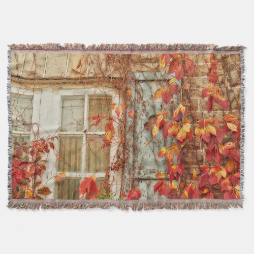 Autumn Leaves Red Orange Yellow Rustic Country Throw Blanket